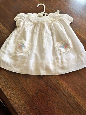 Kate Greenaway White & Pink Embroidered Dress Baby 18M